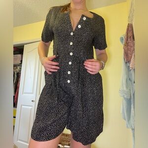 🖤 Retro Black & White Polka Dot Button Up Romper | Satellite Drive | Size M